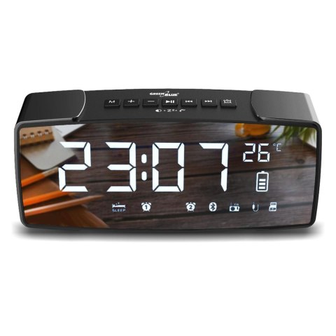 Radiobudzik Greenblue GB200 bluetooth 4.2, FM, aux-in, 6W, temperatura, alarm, zegar, akumulator 2200mAh