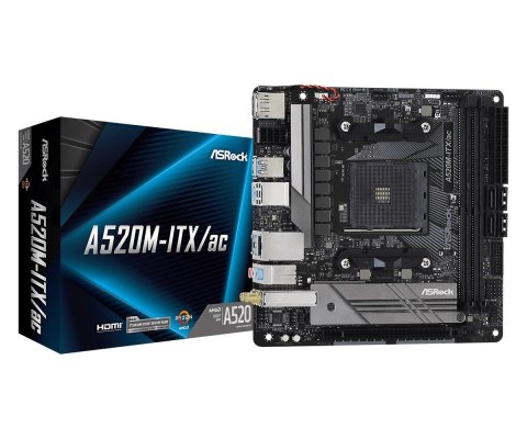 Płyta ASRock A520M-ITX/ac /AMD A520M/DDR4/SATA3/M.2/USB3.1/PCIe3.0/WiFi/BT/AM4/mITX